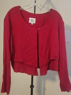 R.J Collection Red Cropped Layered Cardigan With Single Button